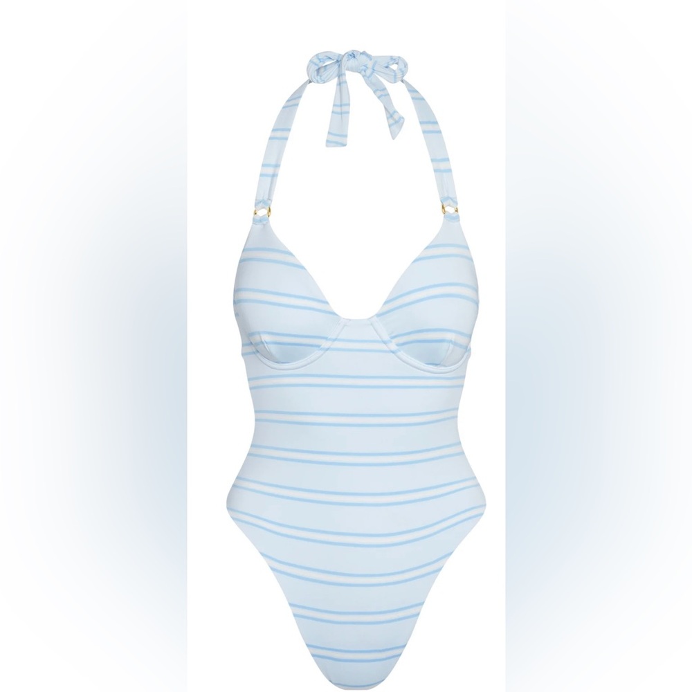 Monday Swimwear Light Blue and White Striped One-Piece Swimsuit